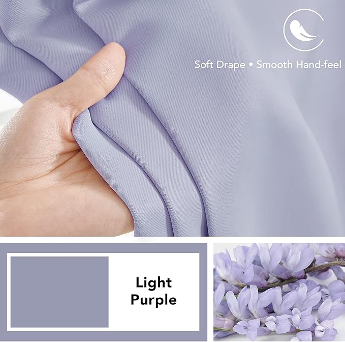 Deconovo Blackout Curtains, Thermal Insulated, W52 x L108 2 Panels, Back Tab, Machine Washable, Room-Darkening Drapes for Bedroom/Living Room Light Purple