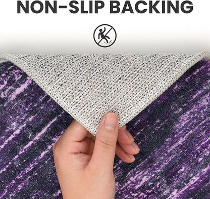 2x6 Modern Abstract Runner Rug for Hallways, Purple White Super Soft Hallway Decor Kitchen Rugs with Non-Slip, Non-Shedding Washable Runners for Entryway Bedroom Indoor