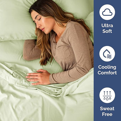 Twin 4 Piece Sheet Set - Cooling, Comfy & Breathable - Hotel Luxury Bedding, Includes Fitted Sheet for Women, Men, Kids & Teens - 1 Flat, 1 Fitted Sheet, 2 Pillowcases with Deep Pockets - Light Sage