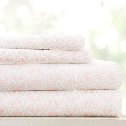 Linen Market Patterned Microfiber Queen Sheet Set 4 Piece – Oeko-TEX Certified Ultra Soft & Wrinkle-Free - 16" Deep Pocket Sheets - Easy Care Queen Size - Classic in Pink