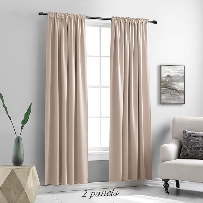 DONREN Warm Taupe Window Treatment Thermal Insulated Rod Pocket Blackout Curtains/Drapes for Bedroom(Rose Tan,Set of 2 Panels,52 by 84 Inch Length)