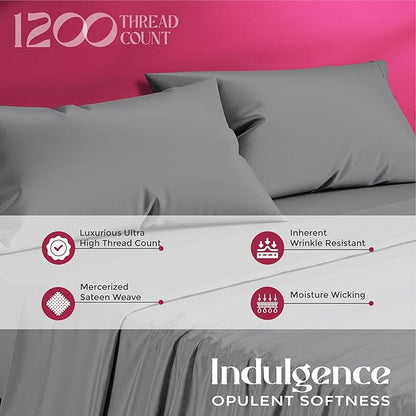 Mayfair Linen 100% Egyptian Cotton Sheets California King Size - 1200 Thread Count 4 PC Cal King Sheets Egyptian Cotton, Cooling Sateen Sheet, High Thread Count Sheet California King - Dark Grey