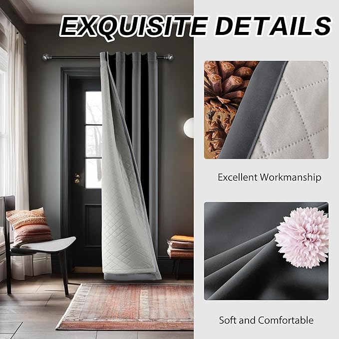 3-in-1 Grey 50x120 Grommet Soundproof Curtains Full Blackout Curtains Thermal Insulation for Bedroom Living Room,1 Panel