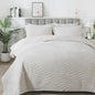 HoneiLife Quilt Set Queen Size - Velvet Quilt Sets 3-Pieces, Stripe Bedspread for Queen Beds, Queen Quilt Bedding Sets All Season Quilts- Nature White