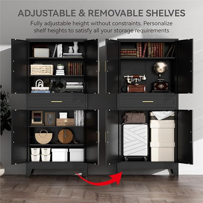 71" Tall Farmhouse Pantry Cabinet,Metal Cabinets with Doors and Shelves,Storage Cabinet for Kitchen, Garage,Black