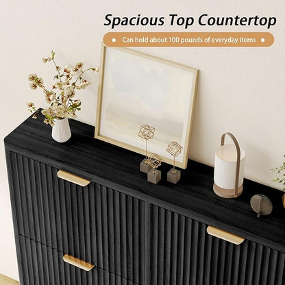 Fluted Shoe Cabinet Storage with 4 Flip Drawers, Narrow Shoe Storage Organizer for Entryway, Hidden Slim Wooden Shoe Rack Cabinet for Front Door Entrance, Hallway, Living Room (4-Drawer, Black)