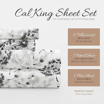Linen Market 4 Piece California King Bedding Sheet Set (Gray Floral) - Sleep Better Than Ever with These Ultra-Soft & Cooling Bed Sheets for Your Cal King Size Bed - Deep Pocket Fits 16" Mattress