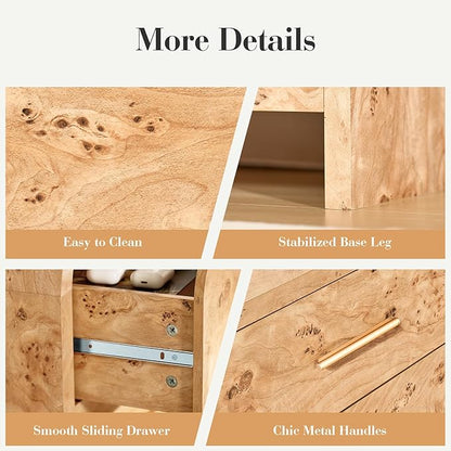 Night Stand [Unique Curved Profile] [FSC-Certified Wooden Board] 2-Drawer Nightstand 24" H Metal Handle Modern Sturdy Bedside Table Side Table End Table