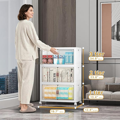 Extra Large Stackable Storage Bins with Lids & Wheels & Door, 312QT-52QT/13GAL*6Pack Foldable Collapsible Closet Organizers, Plastic containers Drawers for Bedroom Dorm