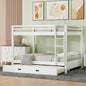 Bellemave Queen Over Queen Size Bunk Bed with Trundle for Kids/Adults,Solid Wood Bunk Bed Frame Queen Size with Ladder & Safety Guardrails,White