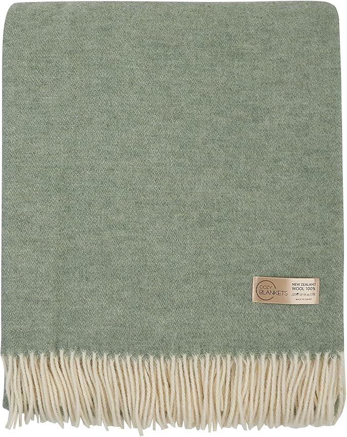 | Wool Blanket/Throw | 100% New Zealand Wool | Perfect for Home and Outdoors | Virgin Wool Throw with Fringes 75"x87" (190 x 220 cm)