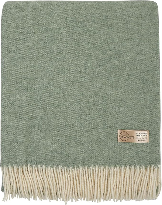 | Wool Blanket/Throw | 100% New Zealand Wool | Perfect for Home and Outdoors | Virgin Wool Throw with Fringes 55"x79"(140 x 200 cm)