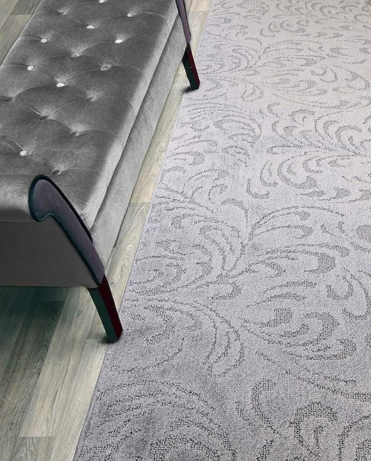 Custom Length Hallway Runner Rug,Slip Resistant,Floral Grey, 26 Inch X 23 feet, Sold and Priced Per Foot