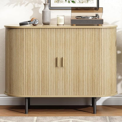 Buffet Cabinet with Storage, Fluted Sideboard Buffet with Sliding Door, Coffee Bar Cabinet with Adjustable Shelf, Console Table, Accent Table for Entryway, Kitchen (Oak, 40 Inch)