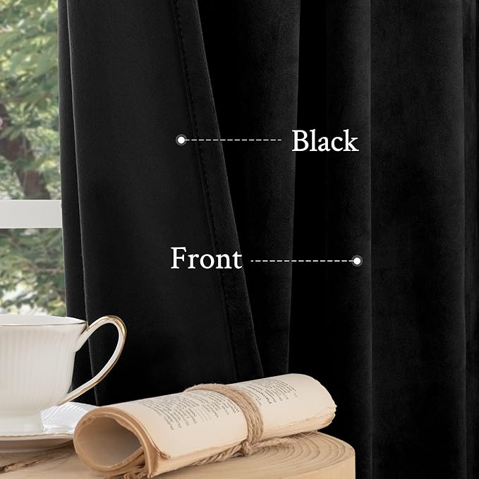 LAMIT Halloween Black Velvet Curtains for Bedroom 72 Inch, Luxury Thermal Room Darkening Drapes Back Tab and Rod Pocket Privacy Blackout Panels for Movie Theater, 2 Panels, 52 x 72 Inch