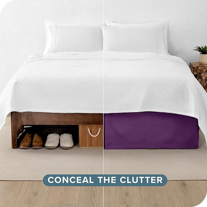 Bare Home Queen Bed Skirt - 15-Inch Tailored Drop Easy Fit - Bed Skirt for Beds - Center & Corner Pleats (Queen, Plum)