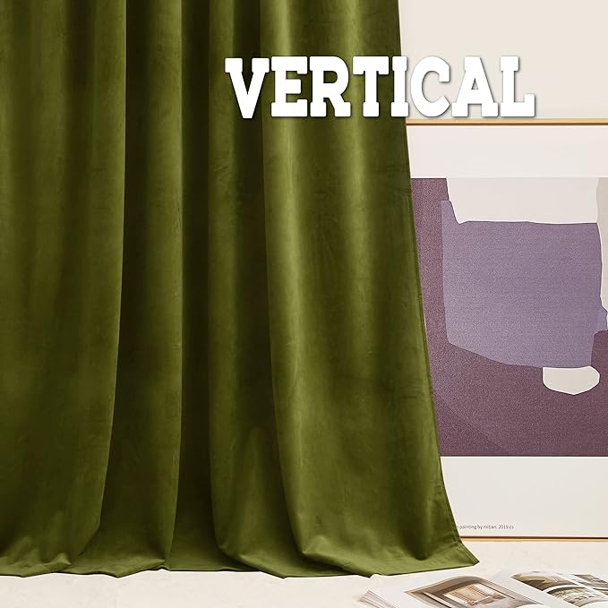 RYB Home Moss Green Velvet Curtains - Smooth Plush Privacy Blackout Energy Efficient Window Treatment Vivid Luxury Decoration for Bedroom Bathroom, W42 x L84 inches, 2 Pieces