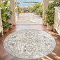 jinchan Round Rug 5ft Area Rug Indoor Vintage Floral Circle 5' Washable Ultra-Thin Low Pile Soft Small Non Slip Distressed Print for Living Room Dining Room Bedroom Entryway Taupe