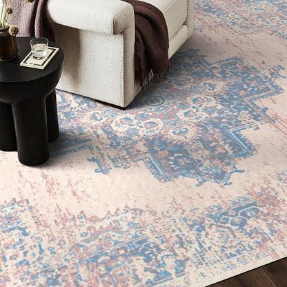 vivorug 3x5 Rug, Small Area Rug for Living Room, Bedroom, Kitchen, Machine Washable Non-Slip Throw Rug, Vintage Carpet for Entryway Nursery Coffee Table - Durable (Pink)