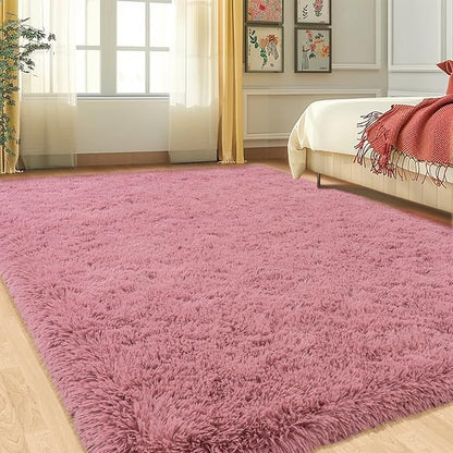 Fluffy Blush Pink Area Rug for Bedroom, 5x7 Soft Fuzzy Shag Rug for Living Room, Thick Comfy Throw Plush Rug for Girls Kids Room, Non-Slip Modern Indoor Shaggy Floor Carpet for Nursery Dorm Home Decor