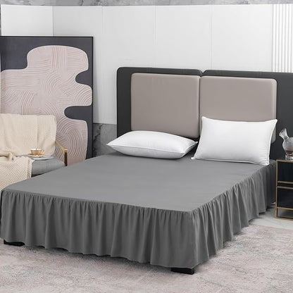 Grey Bed Skirt Full Size Ruffled Bed Skirt with Split Corners, 16 Inch Drop Dust Ruffle Bed Skirts with Platform, Grey