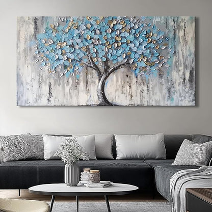 Blue Tree Canvas Wall Art - Modern Botanical Paintings for Living Room, Bedroom Wall Decor, Framed Wall Art for Home or Office Decoration, Large Wall Art 50x100cm(20x40in)