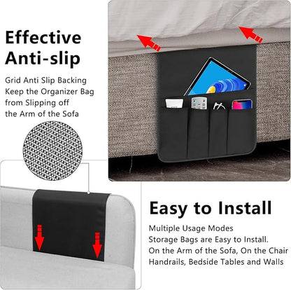 WETRBWEH Non-slip Couch Organizer Armchair Caddy, Oxford TV Remote Control Holder Bedside Caddy with 5 Pockets for Key Glasses Phone Magazine Holders.