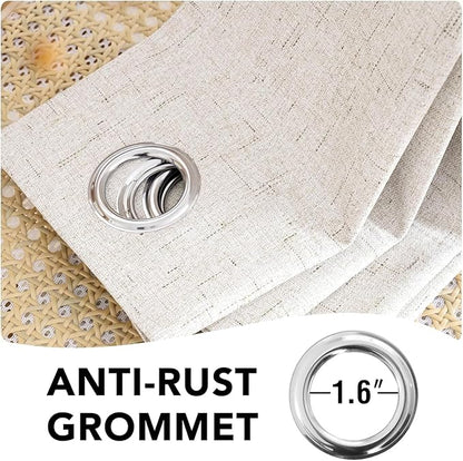 H.VERSAILTEX Linen Curtains 100% Blackout Curtains for Bedroom 102 inch Long Full Light Blocking Nature Linen Blended Window Curtains for Living Room Nickel Grommet (2 Panels, Ivory)