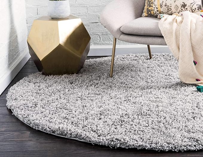 Unique Loom Solid Shag Collection Area Rug (6' 1" Round, Cloud Gray)