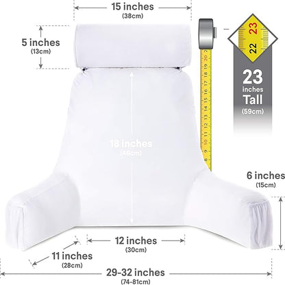 Husband Pillow Medium Aspen Edition White Dandelion, Sit Up Reading & Bed Rest with Arms, Ultra-Comfy, Detach Neck Roll - Premium Shredded Memory Foam Backrest, Reverses to Micro: Suede or Plush