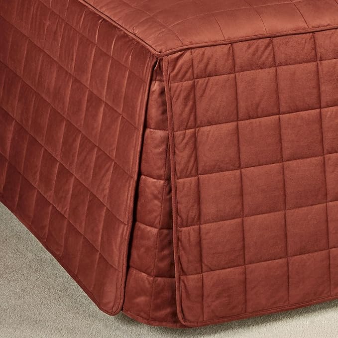 Camden Luxury Bedding | Warm Russet Color | Fitted Hollywood Daybed Bedding | Faux Suede Box Quilted Design | 5 Piece Set Includes Hollywood Cover, 2 Bolster Shams, and 2 Bolster Pillows