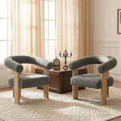 VKNOW Accent Chair Living Room Chairs Set of 2, Modern Upholstered Arm Chair with Solid Wood Legs, Comfy Barrel Accent Chairs for Living Room, Bedroom, Dark Grey