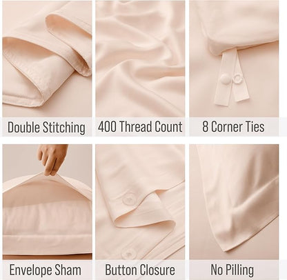 Bella Coterie Luxury Bamboo Viscose King Size Duvet Cover Set | 100% Organically Grown | Corner Ties | Ultra Soft | Cooling | Two Pillow Shams | 106 x 94 | No Insert [Champagne]