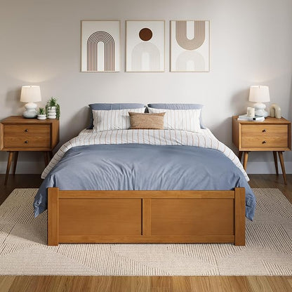 AFI Concord Full Solid Wood Platform Bed with Footboard & Full Trundle in Light Toffee