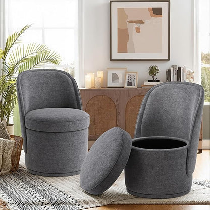 Swivel Accent Chair, 360° Swivel Chair with Hidden Storage, Vanity Chairs, Modern Small Barrel Swivel Armchair for Living Room/Bedroom, Darkgrey