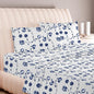 Carressa Linen 100% Egyptian Cotton Printed Bed Sheets - 600 Thread Count 4 PC Full Sheet Set, Hotel Luxury Sateen Bedsheets, 16" Deep Pocket Soft Cooling Sheets for Full Size Bed - Floral Blue