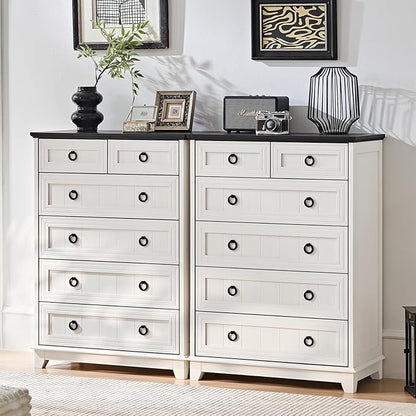 Farmhouse 6 Drawer Dresser for Bedroom Set of 2, 41" Tall Small Dressers & Chest of Drawers, Rustic Wood Dresser with Metal Handle, Storage Organizer Closet for Living Room, Hallway, Entryway