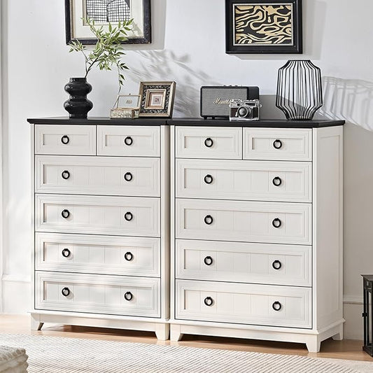Farmhouse 6 Drawer Dresser for Bedroom Set of 2, 41" Tall Small Dressers & Chest of Drawers, Rustic Wood Dresser with Metal Handle, Storage Organizer Closet for Living Room, Hallway, Entryway