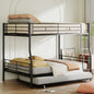Full XL Over Queen Bunk Bed with Trundle, Heavy-Duty Queen Bunk Bed with with Safety Ladder and Full-Length Guardrail, Convertible to 3 Beds for Teens and Adults, Black