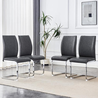 Dining Chairs Set of 4,Faux Leather Dining Chairs,Upholstered Kitchen Chairs with High Back,Modern Armless Side Chairs with Sturdy Chrome Plated Metal Legs for Living Room(Grey,4)