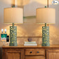 OYEARS 22'' Table Lamp Set of 2 for Living Room, Farmhouse Lamp for Bedroom, Vintage Bedside Lamps with Retro Design and USB Ports, Linen Shade for Home Office (Bulb Included, Green)