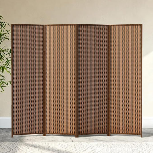4 Panel Room Divider and Extra Wide Folding Privacy Screen, 63" W x 67" H, Bamboo Room Divider for Room Separation.