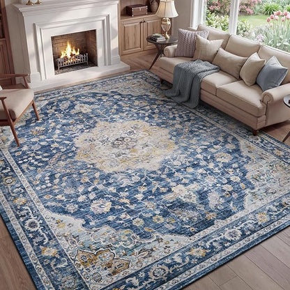 PADOOR 5X7 Area Rug,Rugs for Living Room,Soft Blue Rugs for Bedroom,Machine Washable Rug Non Slip Carpet for Dining Room Living Room Bedside Office