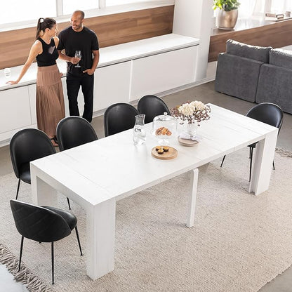 Transformer Table - Solid Wood Extendable Dining Table, Seats 2-12, Extendable Dining Room Table, Space-Saving Furniture, Expandable Dining Furniture (White, Table Only)