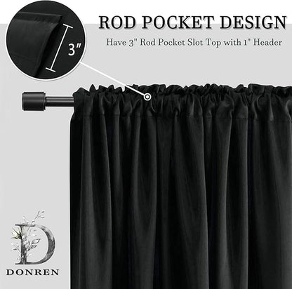 DONREN Patio Blackout Curtain Panels - Summer Home Decoration Thermal Insulated Rod Pocket Blackout Draperies/Drapes for Bedroom (2 Panels, 60 inches x 96 inches, Black)