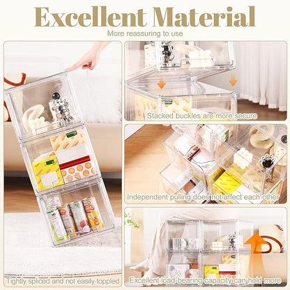 AZ.MIFENO Large Stackable Storage Drawers,Clear Thickened Drawer Organizers with Pull-Out Drawer for Skincare,Cosmetics, Ideal for Closet,Bathroom,Kitchen Undersink,Cabinet,Toy Organization (3 Packs)