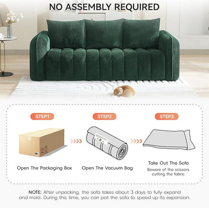 Corduroy Boneless Living Room Sets, Modern Upholstered 3 Seater Sofa with 2 Signle Accent Chairs, Comfy Deep Seat Cloud Sofa Couch Sets for Living Room, Green