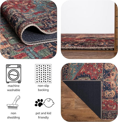 Keen Home Design 10x14 Rug - Machine Washable Area Rug with Non-Slip Backing, Ideal for Living Room, Dining Room, Bedroom - Vintage, Easy Clean, Durable, Low Pile Rug - (9'7" x 14')