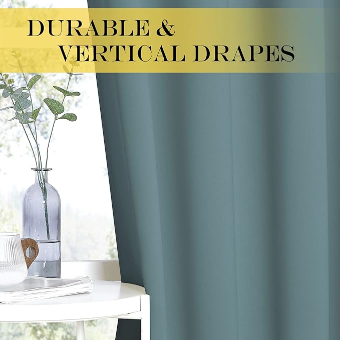NICETOWN Blackout Greyish Blue Curtain for Living Room - Grommet Solid Thermal Insulated Sound Dampening Doorway Window Curtain Drape for Bedroom/Sliding Door (1 Panel, W66 x L84)