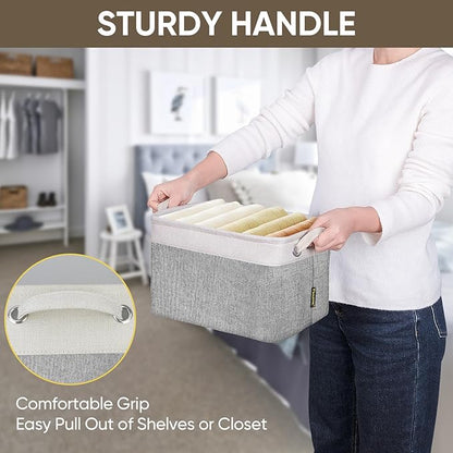 BALEINE 2 Pack Fabric Storage Bins for Shelves, Linen Storage Baskets for Organizing, Decorative Closet Bins for Clothes, Home (Grey, 12"x8"x8")
